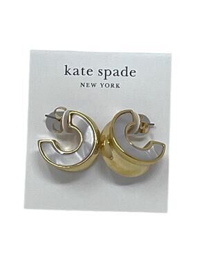 Kate Spade New York Gold Tone Bold Cream Tortoise Small Hoop Earrings NWT $98